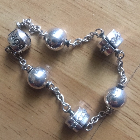 925 Pandora station bracelet with charm - Picture 2 of 5